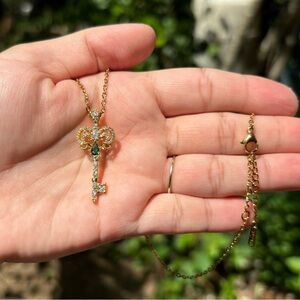 18K Gold Plated Stainless Steel Diamond Key Necklace